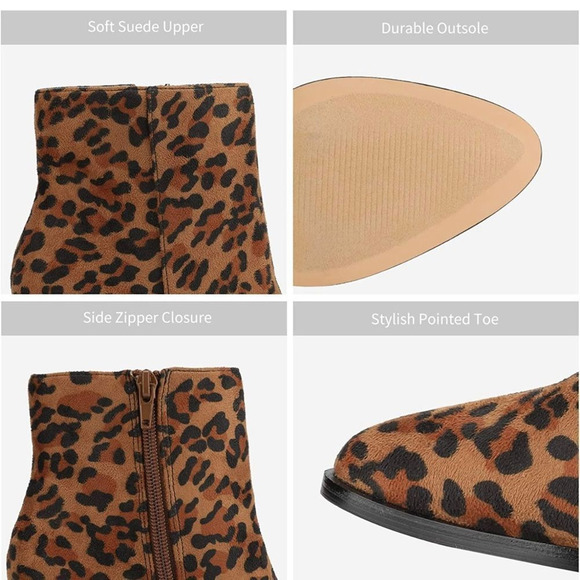 NWT Wool + Pepper Co. Cheetah Suede Heeled Ankle Booties - Picture 4 of 8